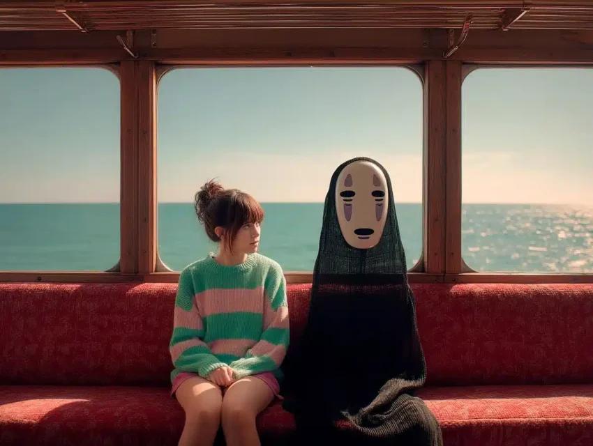 Cinematic Girl and Masked Figure