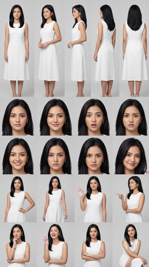 character sheet for one consistent realistic Indonesian woman