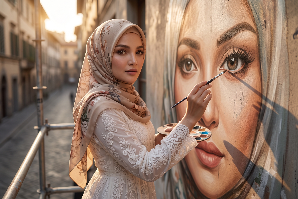 breathtaking ultra-realistic portrait of a graceful Muslim woman