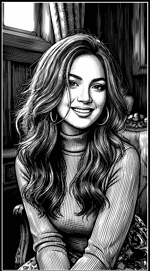 Convert my photo into a sharp black and white woodcut illustration