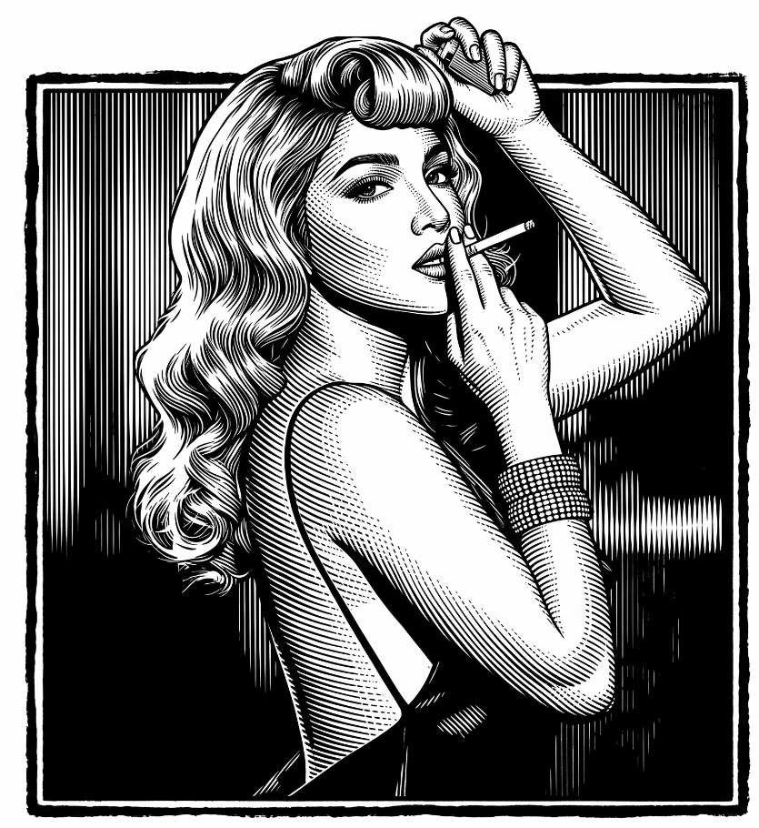 Convert my photo into a sharp black and white woodcut illustration