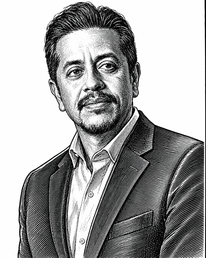 Convert my photo into a sharp black and white woodcut illustration