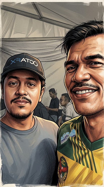 sophisticated hybrid portrait style combining vintage graphic-novel engraving with refined cinematic digital painting
