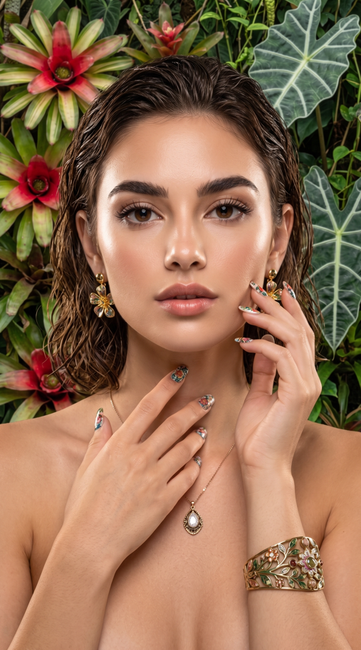 High-resolution cinematic portrait, shoulder-up view. A woman with textural, wet-look wavy hair
