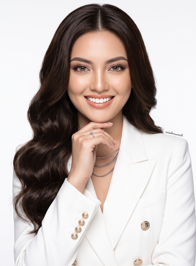 close-up portrait of a gorgeous young woman in her late 20s, radiating elegance and a high-status professional aesthetic