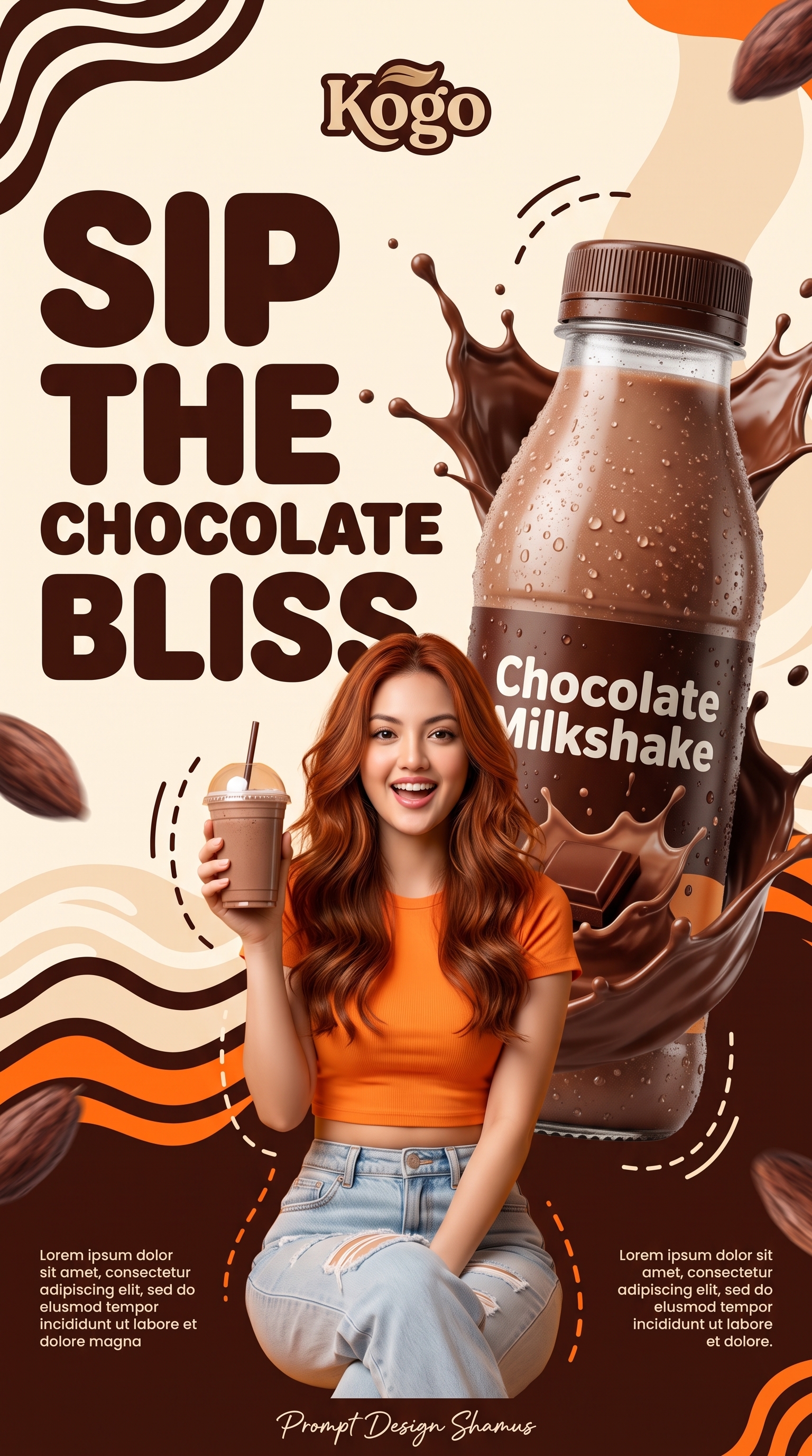 Create a premium Gen-Z commercial advertising poster for a **Chocolate Milkshake** brand