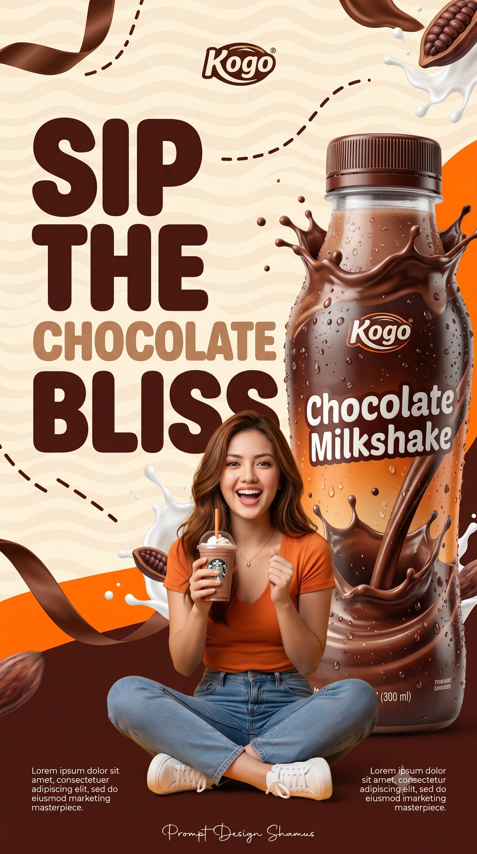 Create a premium Gen-Z commercial advertising poster for a **Chocolate Milkshake** brand