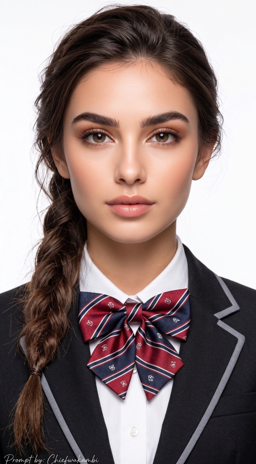 Create a realistic portrait (100% like the face), High-quality, The young woman faces the camera directly with a neutral, calm expression
