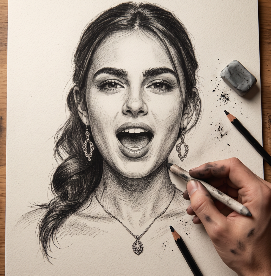 Create a detailed charcoal sketch of the faces identical to the uploaded