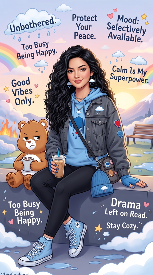 Detailed Image Generation Prompt: "Unbothered Energy — Besties with Grumpy Bear" ABSOLUTE FORENSIC IDENTITY LOCK (HIGHEST PRIORITY) Use the uploaded reference photo(s) as the ONLY source for the woman's identity