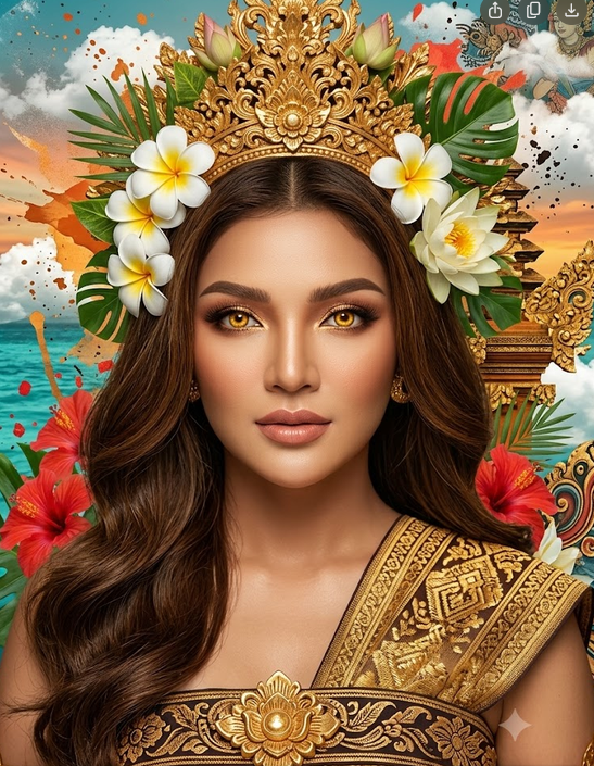 Ubahlah menjadi potret wanita Bali modern bergaya fantasi artistik, wajah dibuat mirip 100% dengan foto yang diupload