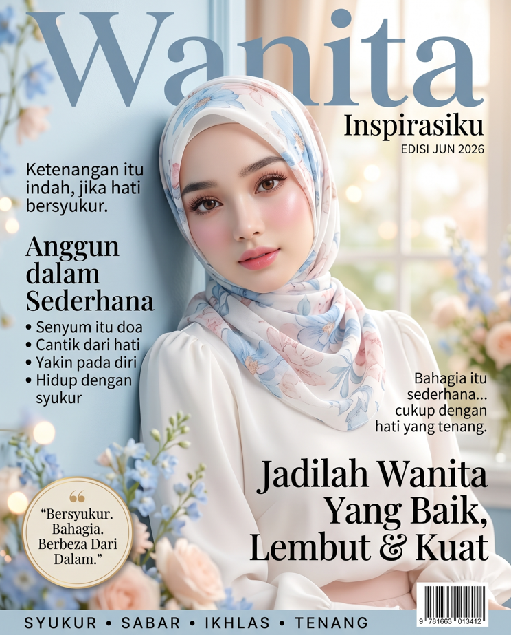 Ultra-realistic luxury magazine cover, feminine editorial fashion photography, soft romantic aesthetic, premium women lifestyle magazine design