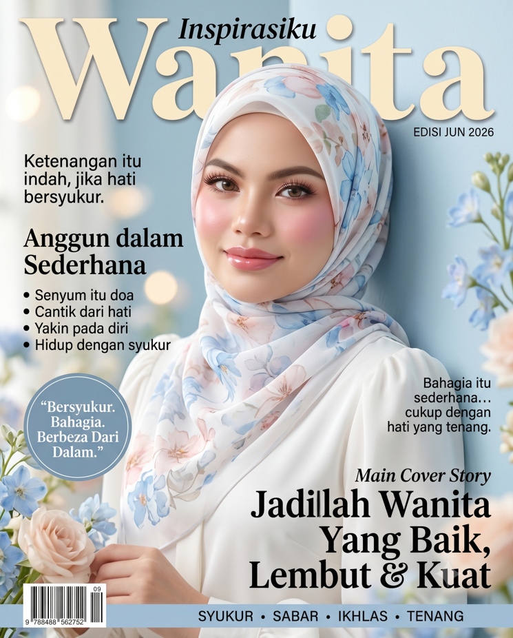 Ultra-realistic luxury magazine cover, feminine editorial fashion photography, soft romantic aesthetic, premium women lifestyle magazine design