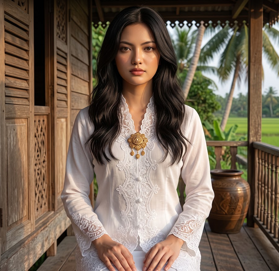 A hyper-realistic, ultra-high-resolution photograph capturing an adult Malay woman in her mid-20s, with features consistent with the subject: dark, wavy hair with a central part, subtle earring dangles, and a simple silver necklace.