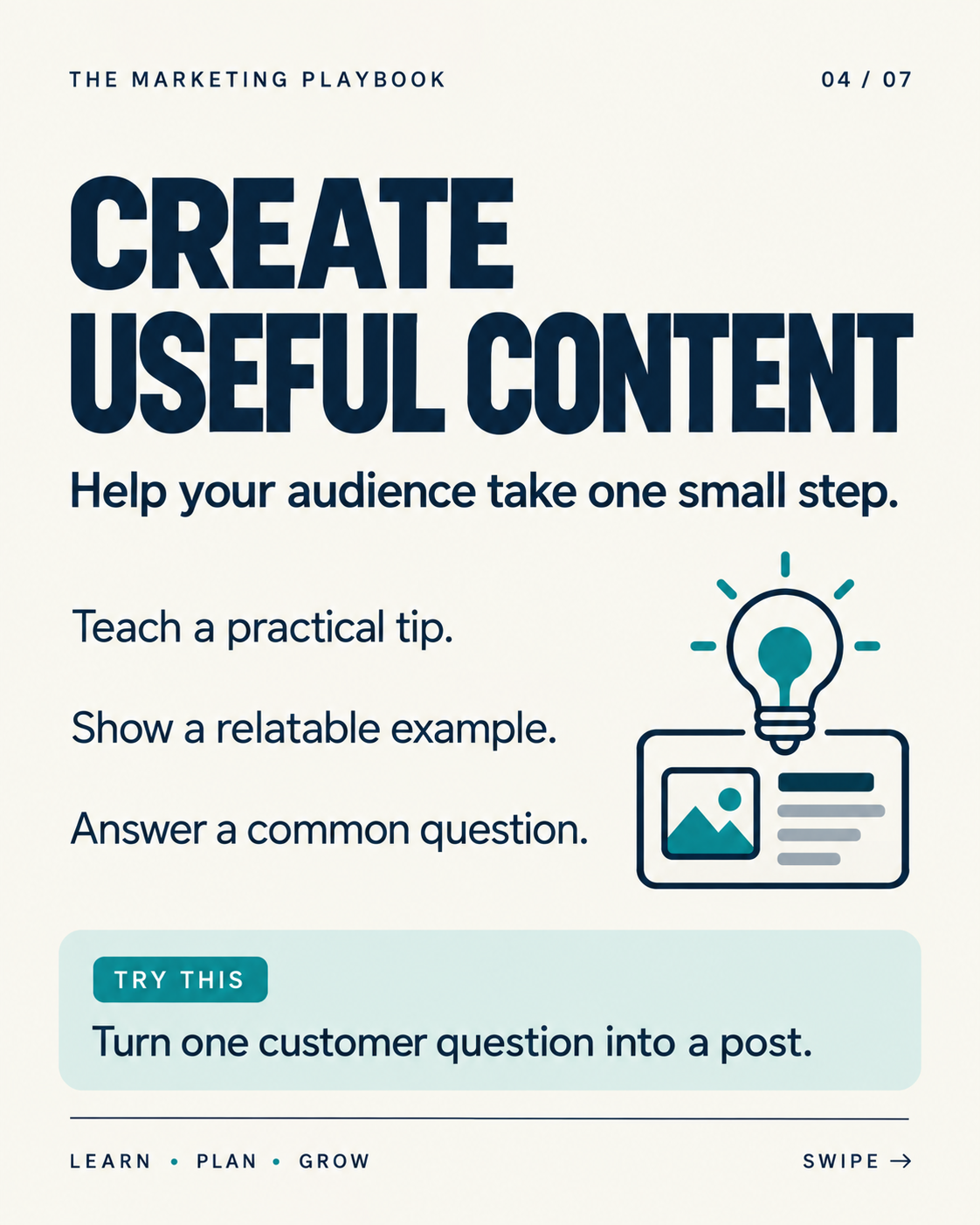 Create a visual design system for a 7 slide educational carousel about Social Media Marketing. Use one consistent typography system