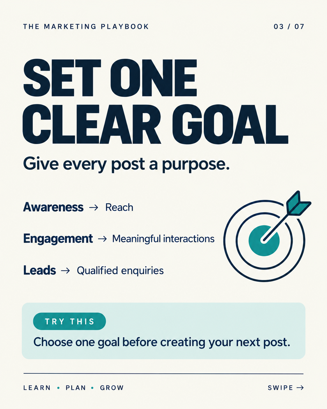 Create a visual design system for a 7 slide educational carousel about Social Media Marketing. Use one consistent typography system thumbnail 2