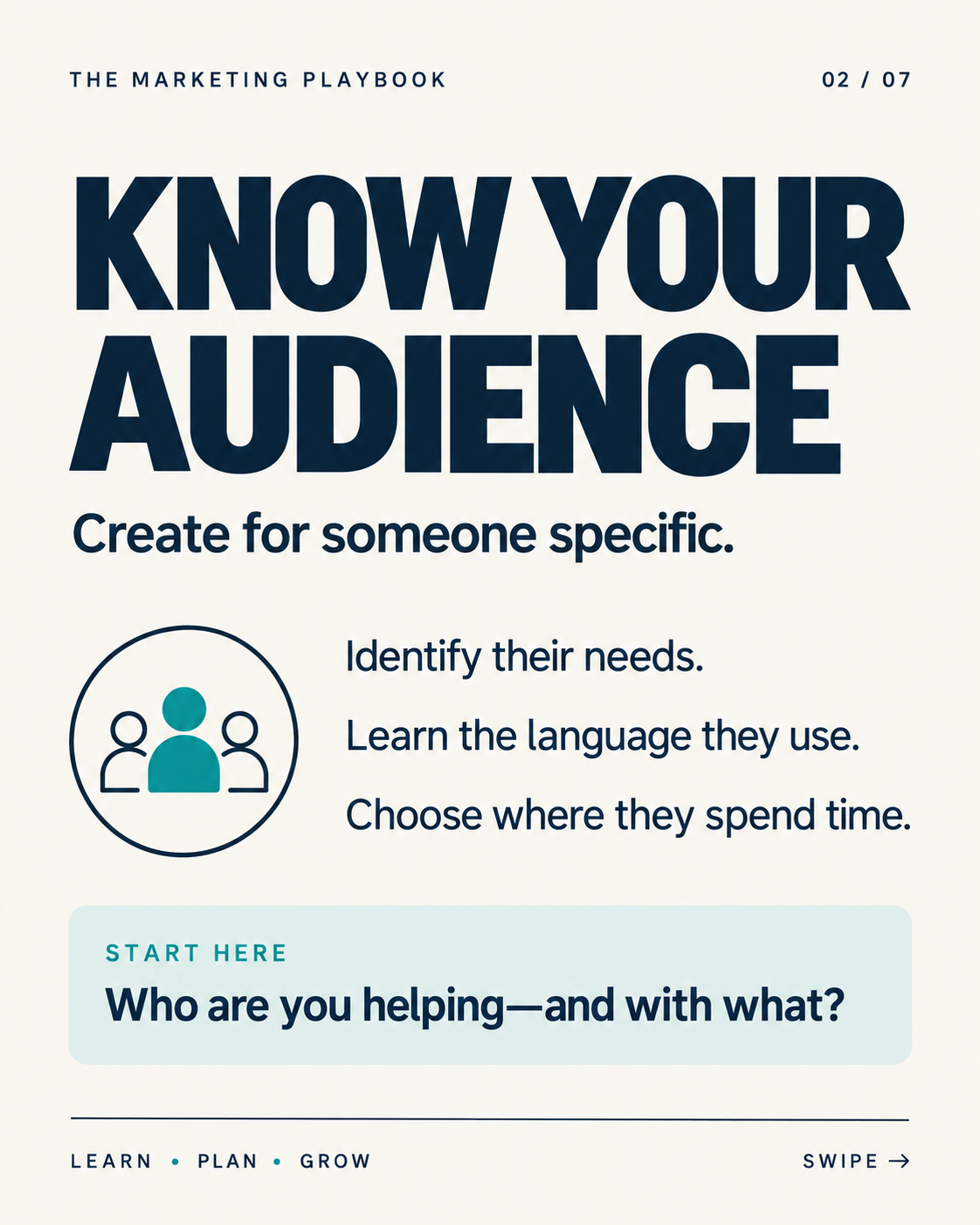Create a visual design system for a 7 slide educational carousel about Social Media Marketing. Use one consistent typography system thumbnail 4