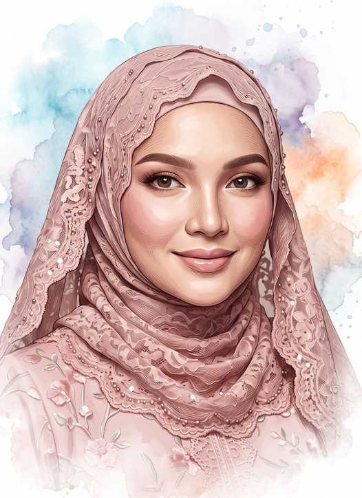 Gemini: “Ultra-detailed semi-realistic digital portrait style combining refined painterly realism with elegant engraved line-art textures