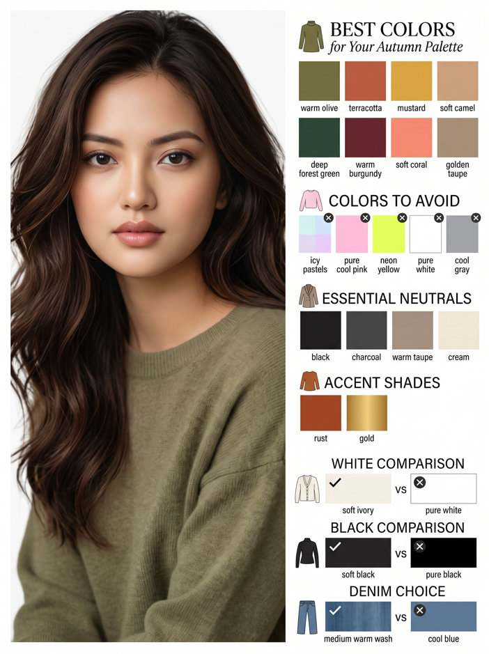 Luxury fashion magazine color analysis board on pure white background, modern clean grid