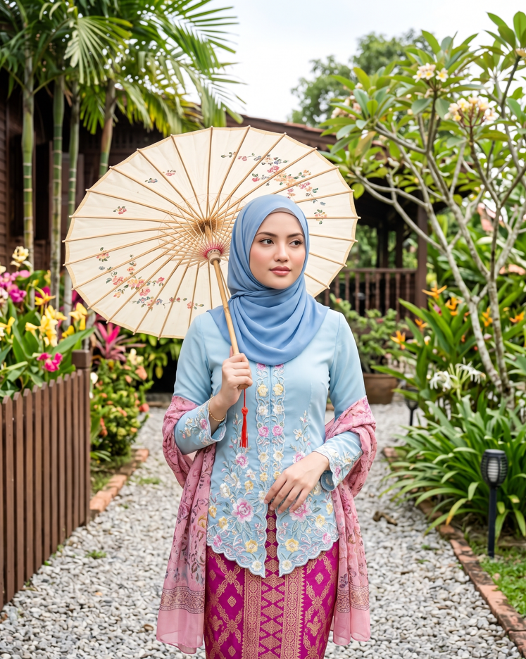 Cipta gambar fotorealistik seorang wanita Muslimah yang sama seperti dalam gambar rujukan