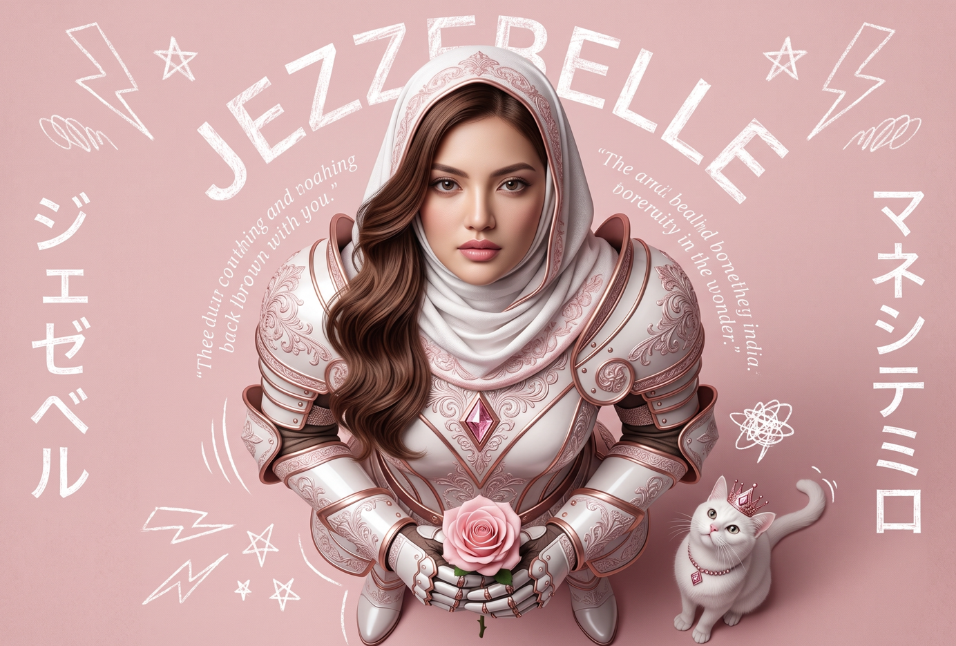 A 1:1 exact recreation of a mixed-media editorial poster using the uploaded female image as the face reference