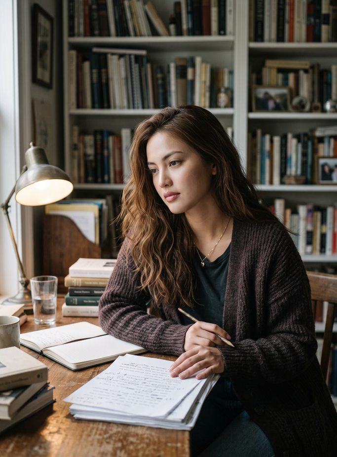 Author With Manuscript Pages