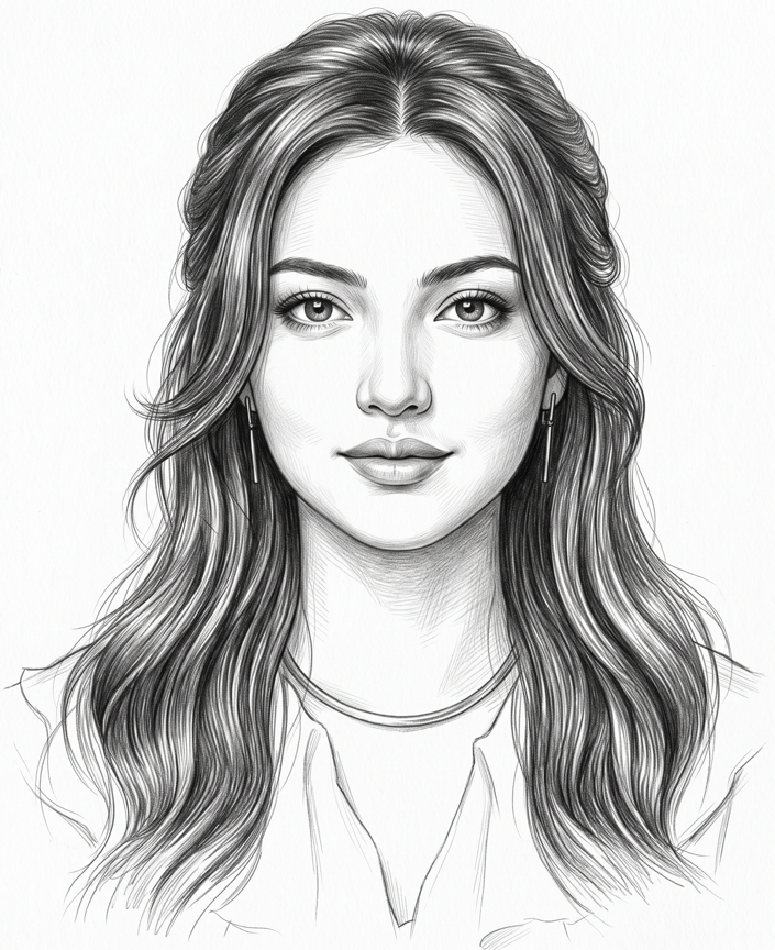 Ultra-detailed black-and-white graphite pencil line-art portrait